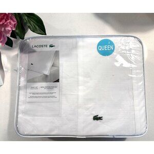 Lacoste Queen Sheet Set 100% Cotton Percale Iced Mint Green Logo 4 Piece Set